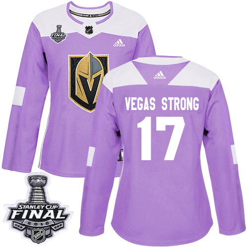 Adidas Golden Knights #17 Vegas Strong Purple Authentic Fights Cancer 2018 Stanley Cup Final Women's Stitched NHL Jersey - Click Image to Close